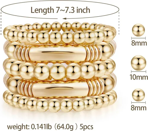 Miniatura 2 de Brazalete de oro para mujer, grueso, curvado, apilable, chapado en abalorios, pulseras elásticas