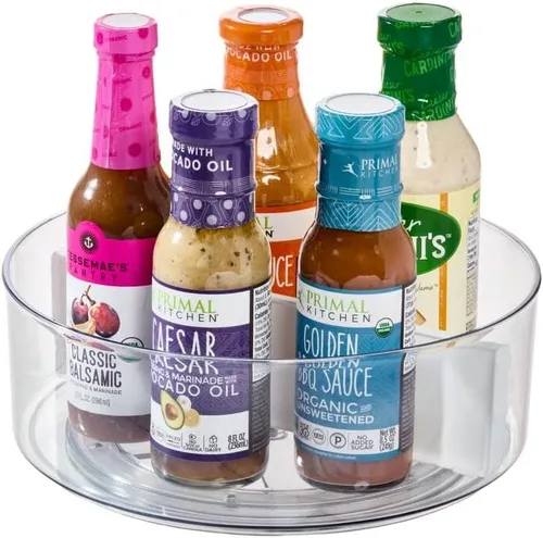 Miniatura 7 de Rosanna Pansino x iDesign - Tocadiscos divididos de plástico reciclado Lazy Susan con tapa, contenedor transparente/divisor de chispas de lavanda