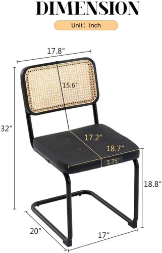 Miniatura 2 de KCC Juego de 2 sillas de comedor modernas de mediados de siglo, ratán de piel sintética, sillas auxiliares de comedor de cocina con patas de metal