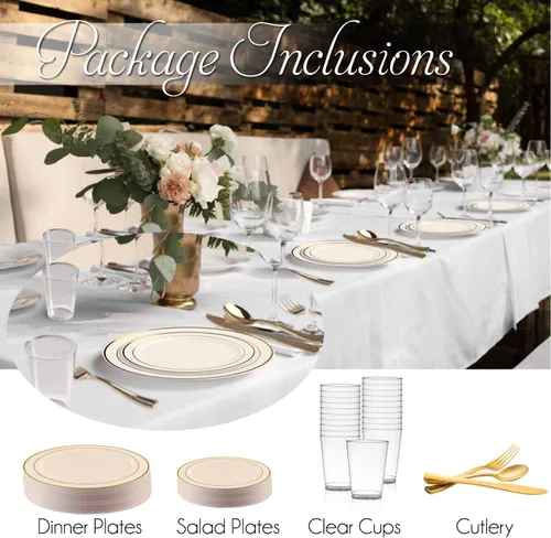 Miniatura 7 de Juego de platos combinados (blanco con oro, juego de valor de boda (20 invitados))