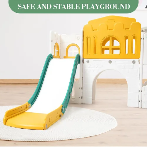 Miniatura 4 de Juego de toboganes 8 en 1 para niños, centro de actividades para interiores y exteriores, juego de tobogán escalador para niños con aro