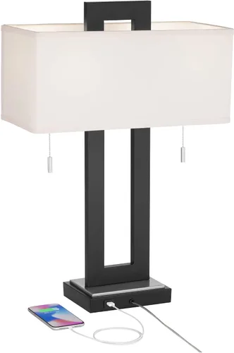 Miniatura 3 de 360 Lighting Neil - Juego de 2 lámparas de mesa rectangulares rústicas modernas de 26 pulgadas de alto, cadena de tracción de puerto USB, pantalla