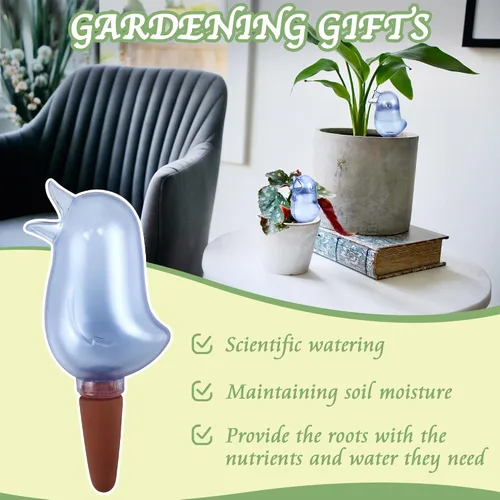 Miniatura 5 de Paquete de 4 picos de riego automático, globos de riego para plantas de interior, picos de riego automático en forma de pájaro, dispositivos de Azul