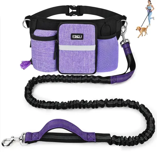 ETACCU Correa de perro resistente manos libres con bolsa de cremallera cinturón para perros grandes y medianos para correr, caminar, trotar y