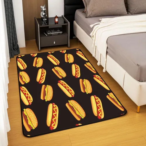 Miniatura 4 de jejeloiu Hamburger - Alfombra decorativa de 3 x 5 pies, diseño de caricaturas, juego de alfombrillas ultra gruesas y suaves