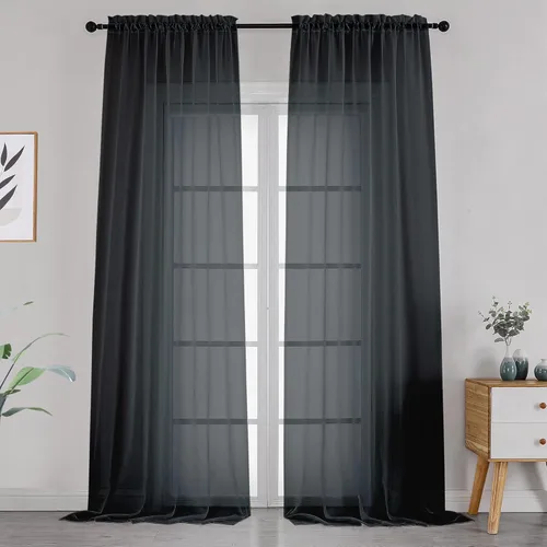 Miniatura 78 de OVZME - Cortinas traslúcidas blancas de 45 pulgadas de largo, 2 paneles, cortinas de gasa con bolsillo para barra para ventanas pequeñas, cada una