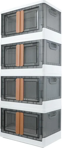 Miniatura 11 de Caja de almacenamiento, gabinete de plástico, capacidad de 8.4 galones (32L por una), 2 unidades, caja plegable con tapas, cajón plegable