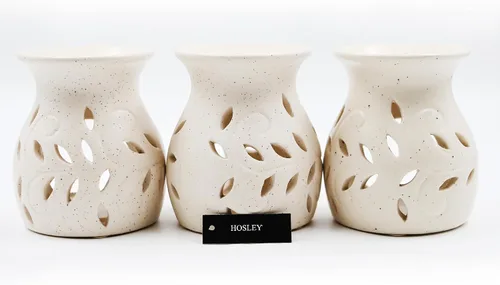 Hosley Elegantes calentadores de aceite de cerámica con patrón de hojas y diseño moteado de 4.5 pulgadas de alto, compatible con aromaterapia y