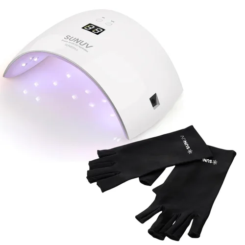 SUNUV Guantes LED con luz UV para uñas de gel, guantes profesionales UPF 50+ anti UV para lámpara de uñas de gel, tecnología de uñas, color negro