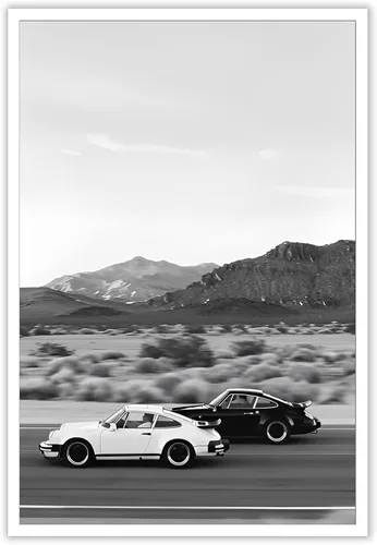 Miniatura 12 de Cartel Retro en Blanco y Negro de Coche Superdeportivo en Lienzo Arte de Pared de Lujo para Amantes de Autos Puesta de Sol Paisaje de Montaña