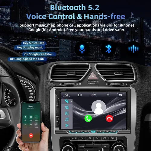 Miniatura 4 de Estéreo de auto doble DIN con Carplay y Android Auto, pantalla táctil HD de 7 pulgadas, compatible con reproductor de CD y DVD, Bluetooth, cámara