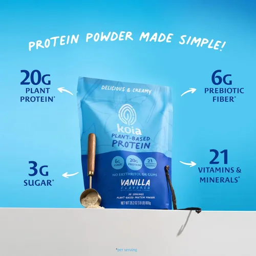 Miniatura 2 de Koia - Proteína en polvo a base de plantas, vainilla, 20 g de proteína, 3 g de azúcar, 6 g de fibra prebiótica, antes y después del entrenamiento