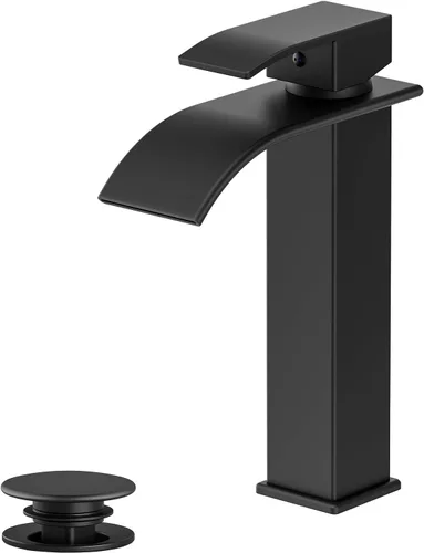 Miniatura 12 de Ryuwanku Grifo de Baño Negro Mate Moderno de Cascada para Lavabo de Baño con Mango Único Adecuado para 1 o 3 Orificios, Incluye Placa de Cubierta
