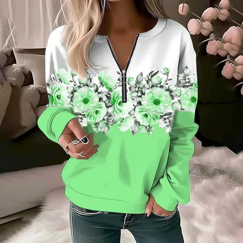 Miniatura 4 de GIANTHONG Sudadera de gran tamaño para mujer, media cremallera, casual, holgada, de manga larga, con estampado de moda, ropa Y2K