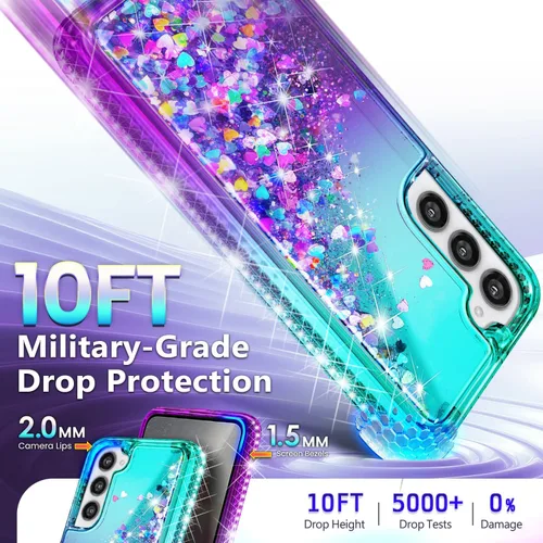 Miniatura 5 de NGB - Funda diseñada para Samsung Galaxy S22+ Plus, aqua/morado, bonita funda con purpurina líquida brillante para mujeres, niñas y niños, con Agua