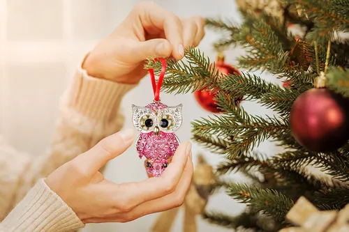 Miniatura 3 de WaaHome Adornos de Navidad de Búho de Metal 2025 - Adornos de Recuerdo de Búho Rosa para Adornos de Árbol de Navidad, Regalos para Mujeres, Niñas