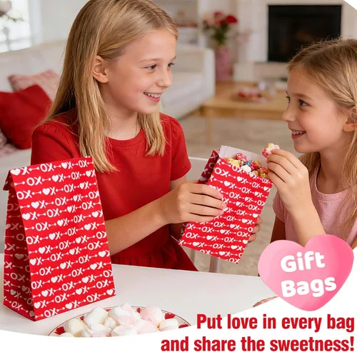 Miniatura 7 de Bolsas de San Valentín Haobell - 24 piezas de bolsas de regalo de San Valentín con pegatinas para fiestas en el aula, niños, compañeros de trabajo