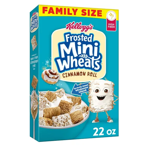 Miniatura 8 de Kellogg's Frosted Mini-Wheats - Cereal para desayuno frío, cereales de fibra, aperitivos para niños, miel dorada (10 cajas)