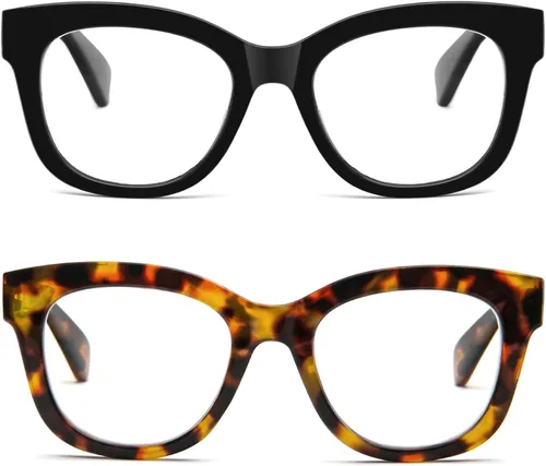 REAVEE Paquete de 2 lentes de lectura retro de gran tamaño para mujeres y hombres, bloqueo de luz azul, para lectores de computadora, elegantes