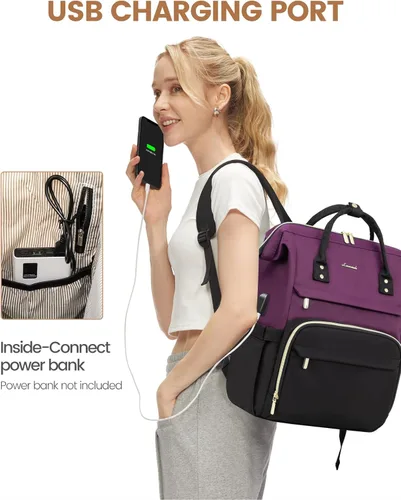 Miniatura 3 de LOVEVOOK - Mochila para ordenador portátil de viaje para mujer, de 18 pulgadas, de gran capacidad, mochila de mano al aire libre, con monedero