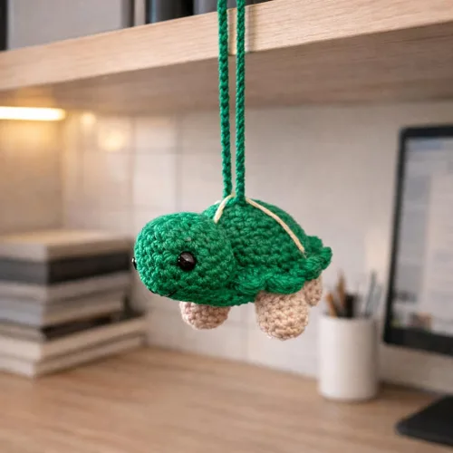 Miniatura 9 de Adorno colgante hecho a mano de tortuga de ganchillo, bonito dije para espejo retrovisor de automóvil, accesorio de mochila, decoración de guardería