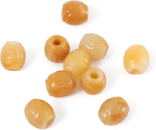 Miniatura 8 de Fashewelry 10 cuentas de piedra de jade natural de Myanmar con agujero grande, grabado, piedras preciosas talladas, dijes europeos, cuentas