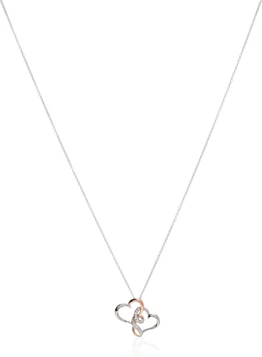 Swarovski collar con dije de rodio y plata fina enchapara en oro rosado con diseño de dos corazones de cristal abiertos y enredados de 18 pulgadas