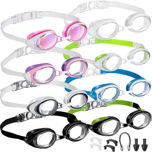 Miniatura 13 de Konohan Paquete de 8 gafas de natación sin fugas para adultos, protección UV, gafas de piscina con clip para la nariz