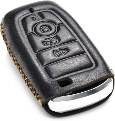 Miniatura 3 de Vitodeco Funda protectora de cuero para llavero inteligente compatible con Ford (modelos 2018 - 2026), 4 botones, color negro Negro/Rojo