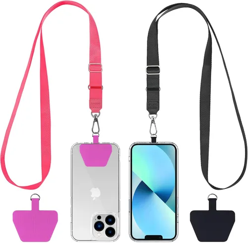 CACOE Cordón para Teléfono 2 Piezas Correa Ajustable para el Cuello, 4 Piezas Parches, Universal Crossbody Multifuncional Parche Cordones para Negro