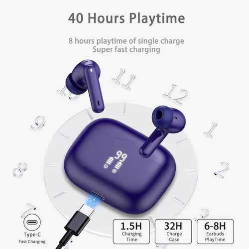 Miniatura 4 de Auriculares inalámbricos, Bluetooth 5.4 con graves profundos estéreo de alta fidelidad, 4 ENC con cancelación de ruido, auriculares inalámbricos