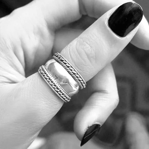 Miniatura 2 de Boho-Magic Anillos bohemios de plata de ley 925 para mujer, anillo de pulgar de banda ancha, ajustable, Metal