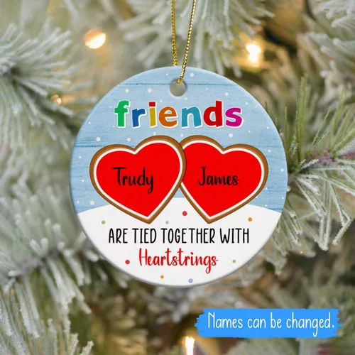 Miniatura 2 de Adornos de cerámica personalizados para los mejores amigos están atados con cuerdas de corazón, adorno personalizado de 2 amigos, adorno de buenos
