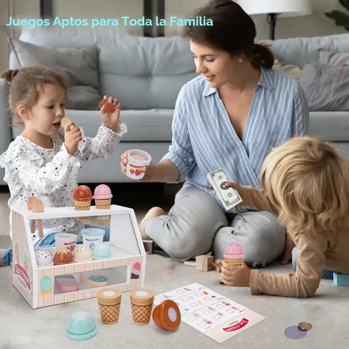 Miniatura 4 de Juego de Heladería de Madera para Niños, Juego de Cocina para Niñas Pequeñas, Juguetes de Simulación para Regalo para Niñas o Niños de 3, 4, 5, 6