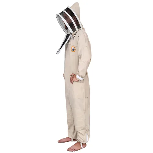 Miniatura 2 de Suit-111 Traje de apicultura profesional con protección total, velo de esgrima de seguridad de algodón transpirable (grande, caqui)