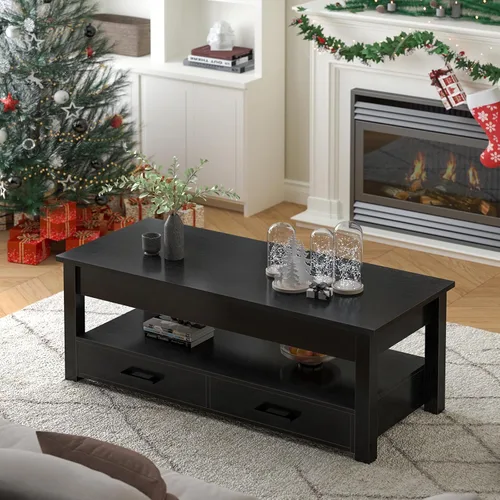 Miniatura 5 de FABATO Mesa auxiliar elevable de 41.7 pulgadas con 2 cajones de almacenamiento con compartimento oculto, estante de almacenamiento abierto para sala
