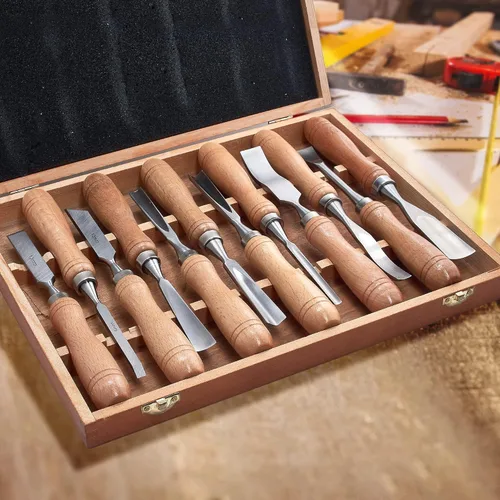 Miniatura 6 de SELFIE CAT Juego de cinceles de madera de 12 piezas para herramientas de carpintería, herramientas de tallado de madera con estuche de madera, kit