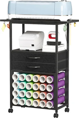 Miniatura 9 de VENNQD Organizador y soporte de almacenamiento compatible con máquinas Cricut, carrito de almacenamiento rodante/estante con 24 soportes de rollo