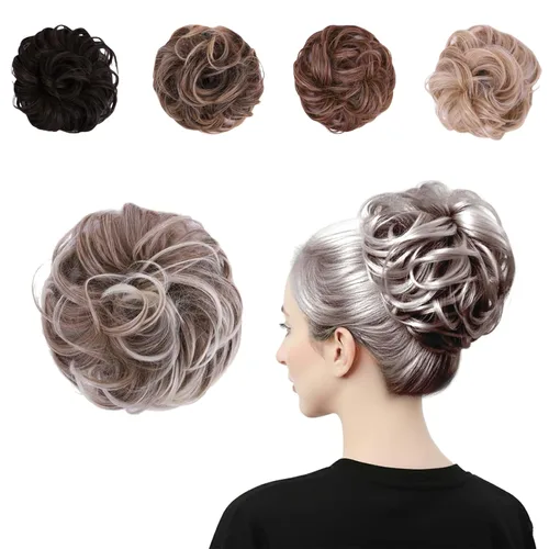 Miniatura 14 de Juvabun Messy Bun 2.0 - Extensión de cabello de moño desordenado de color gris claro, suave y ligero, para mujer, uso diario Gris claro 2.0
