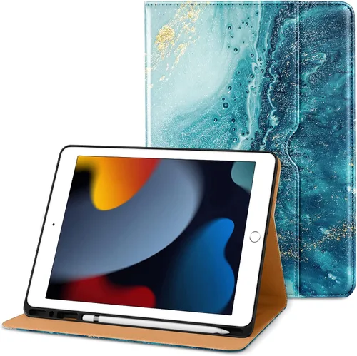 Miniatura 35 de DTTO para iPad de 9ª/8ª/7ª generación de 10.2 pulgadas 2021/2020/2019, funda tipo cartera de negocios de cuero premium con soporte para Apple Pencil