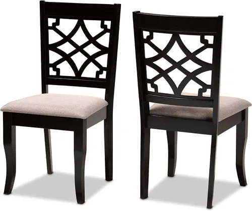 Miniatura 15 de Baxton Studio Mael - Juego de 2 sillas de comedor y sillas de comedor tapizadas de tela gris y acabado marrón oscuro de madera