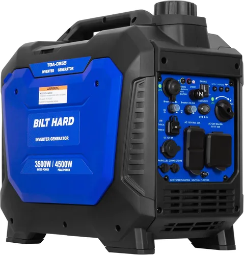 Miniatura 10 de BILT HARD Generador de gas de 2500 W, generador inversor silencioso de 4 tiempos de 80 cc con sensor de CO, listo para paralelo, receptáculo dúplex