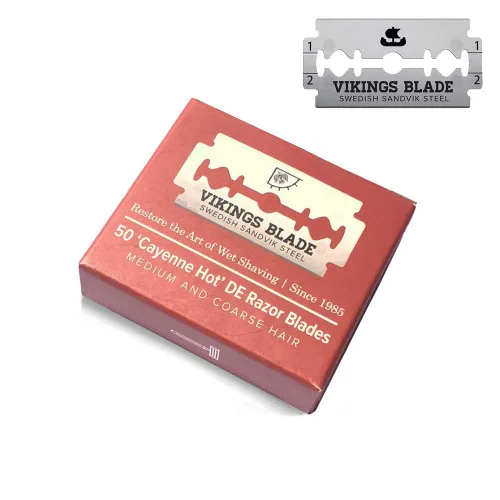 VIKINGS BLADE Cuchillas de afeitar de seguridad de doble filo, 50 cuchillas, acero sueco + revestimiento de platino, cuchillas de afeitar de