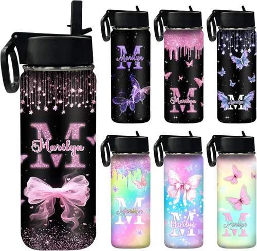 Miniatura 18 de Botella de agua personalizada, botella de agua deportiva personalizada con nombre, botella de acero inoxidable aislada al vacío con tapa