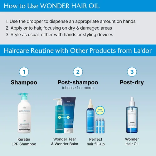 Miniatura 8 de LA'DOR LADOR Wonder - Aceite para el cabello, antiencrespamiento, sin enjuague, ligero y sin enjuague, aceite de aguacate y argán de escualano