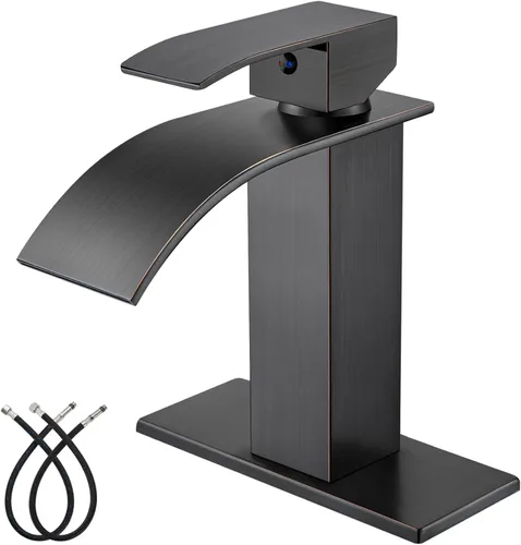 Midanya Grifo de baño con boquilla de cascada de una sola manija, grifo de lavabo de baño de 1 agujero, moderno grifo de lavabo de lavabo de RV con