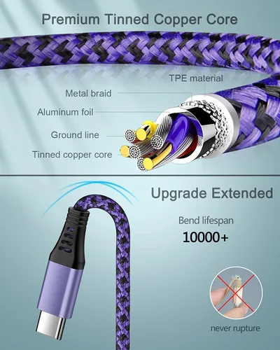 Miniatura 4 de [4 paquetes/6 pies] Cable USB tipo C a USB A, carga rápida 3A, largo Android USBC, cargador de energía de teléfono, cable trenzado para Samsung