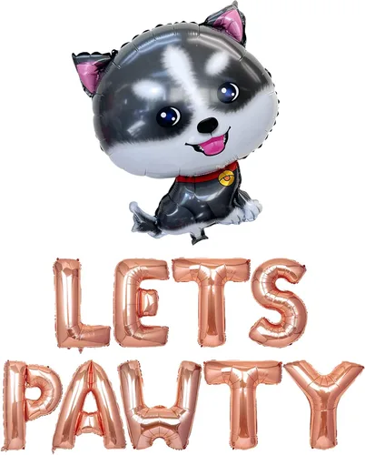 Miniatura 3 de Suministros de fiesta de cumpleaños para perros, fiesta de cumpleaños de perro Husky de Alaska, pancarta de globos de Lets Pawty, decoraciones