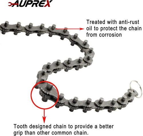 Miniatura 4 de AUPREX Llave inglesa de filtro de aceite de cadena de trinquete de servicio pesado ajustable de acero al carbono resistente de 12 pulgadas