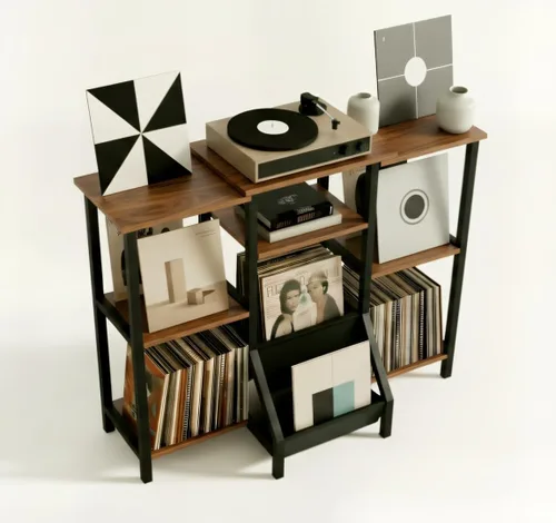 Soporte para tocadiscos con almacenamiento de vinilo, armario giratorio alto de 36 pulgadas con almacenamiento, mesa moderna de tocadiscos de